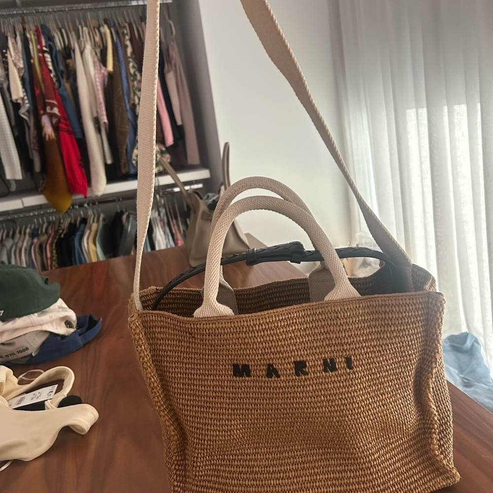 Marni Brown and Cream Tote Bag with Leather Handles